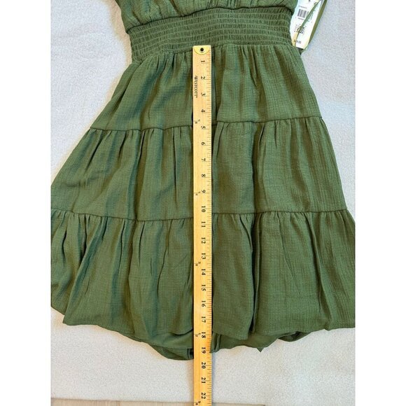City Studio Olive Green Sleeveless Tiered Tie Back Mini Dress With Smocked Waist - Picture 6 of 10